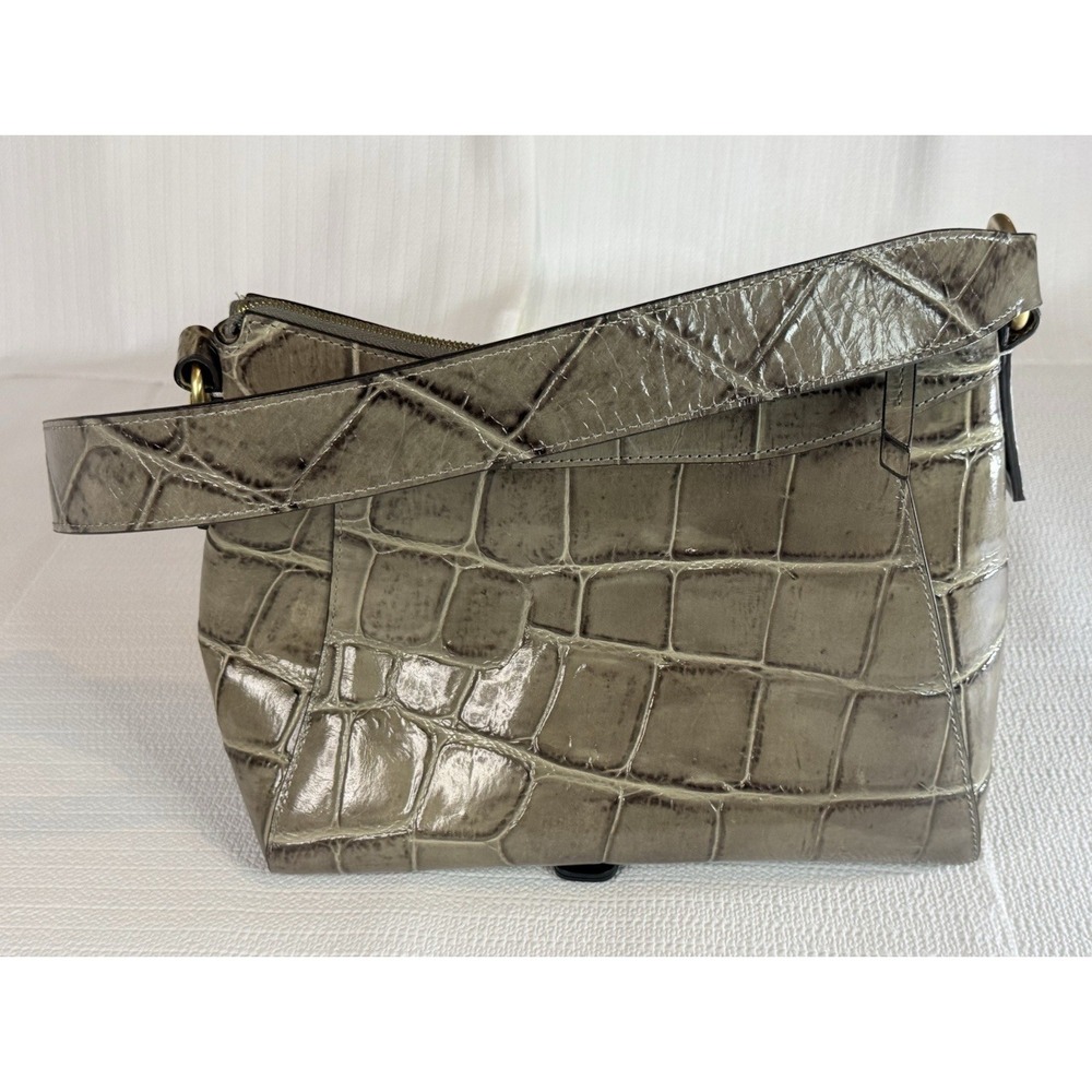 Dooney & Bourke Croc Embossed Leather Hobo Gray Luxe Chic Handbag - Picture 7 of 16